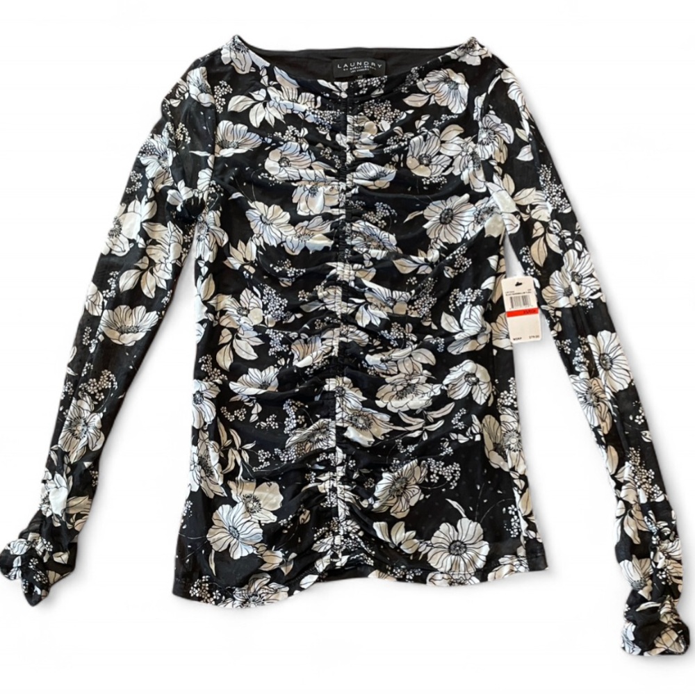 Laundry By Shelli Segal Black and White Floral Blouse